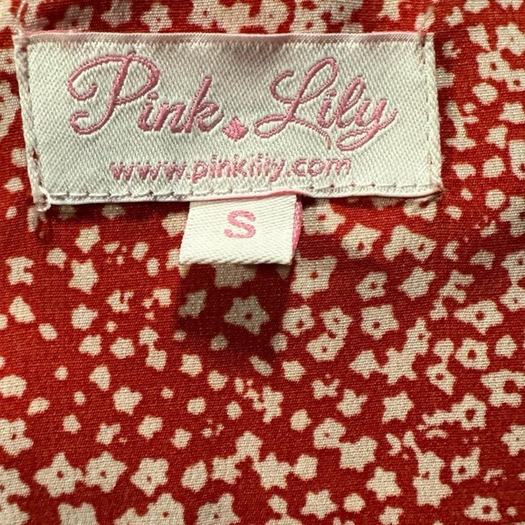 Pink Lily top So Indecisive Floral Red Blouse boho tie waist S Small faux wrap - Picture 4 of 7